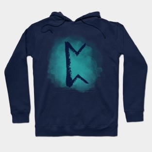 Rune Perth On Shiny Blue Watercolor (Runes and Watercolors) Hoodie